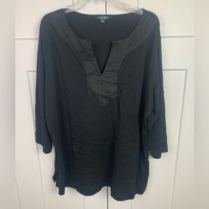 Lauren Ralph Lauren Womens Black V Neck Knit Top Blouse XL Tunic Quiet Luxury